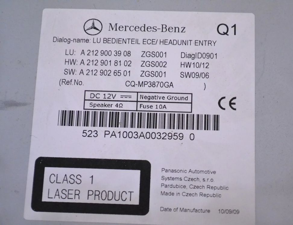 MERCEDES-BENZ E-Class W212/S212/C207/A207 (2009-2016) Музичний плеєр без GPS A2129003908,A2129018102,A2129026501 14869359
