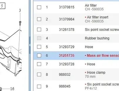 VOLVO V50 1 generation (2003-2012) Датчик масового витоку повітря MAF 7M51-12B579-BB,31251735 32766551